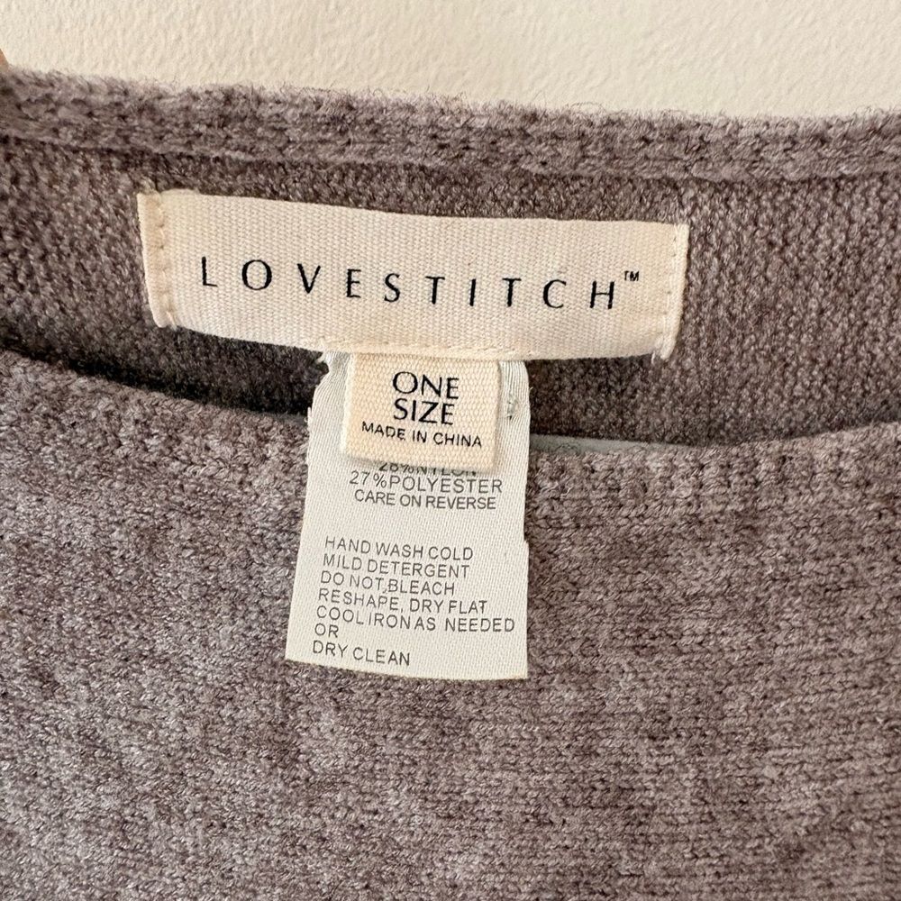 lovestitch Neutral Taupe Short-Sleeve Knit Top Poncho Sweater One Size - Picture 2 of 6